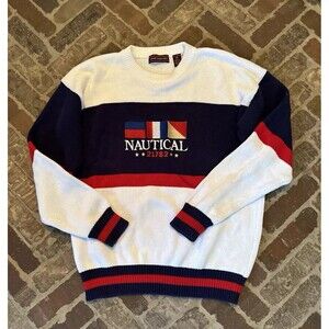 Vintage John Ashford Nautical Grandpa‎ Sweater Embroidered Pullover Men’s Size M